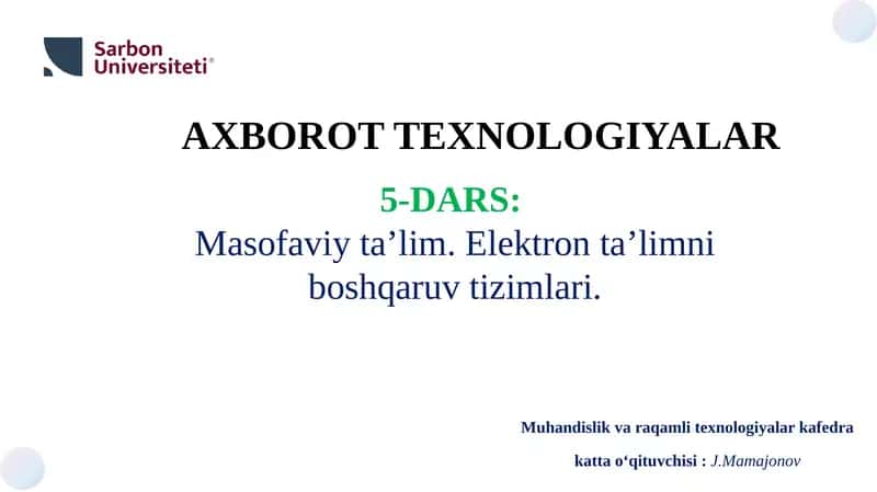 Masofaviy ta’lim va Elektron ta’lim 1