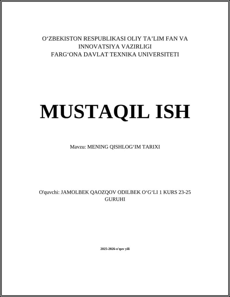 MENING QISHLOGʻIM TARIXI 1