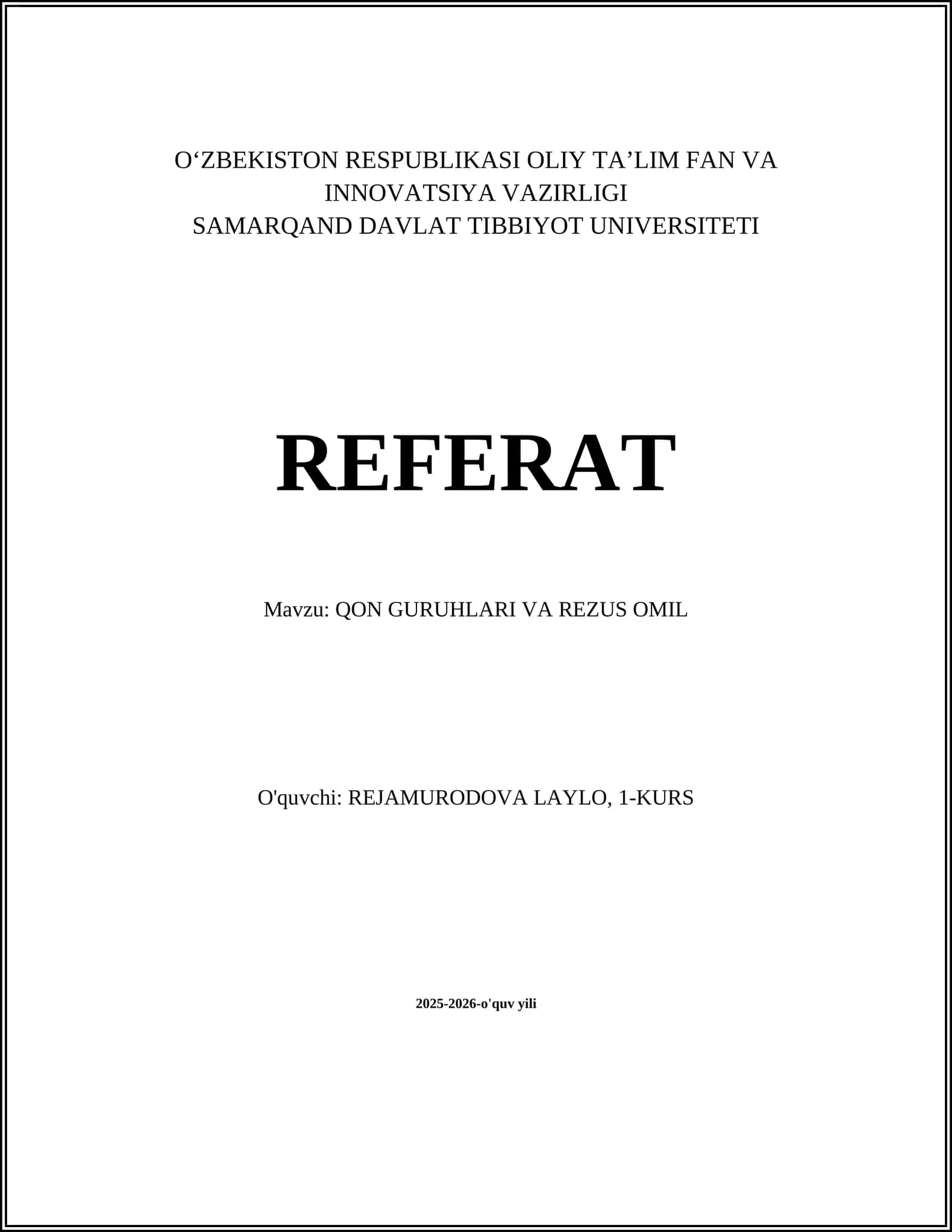 Qon Guruhlari va Rezus Omil Referat 1