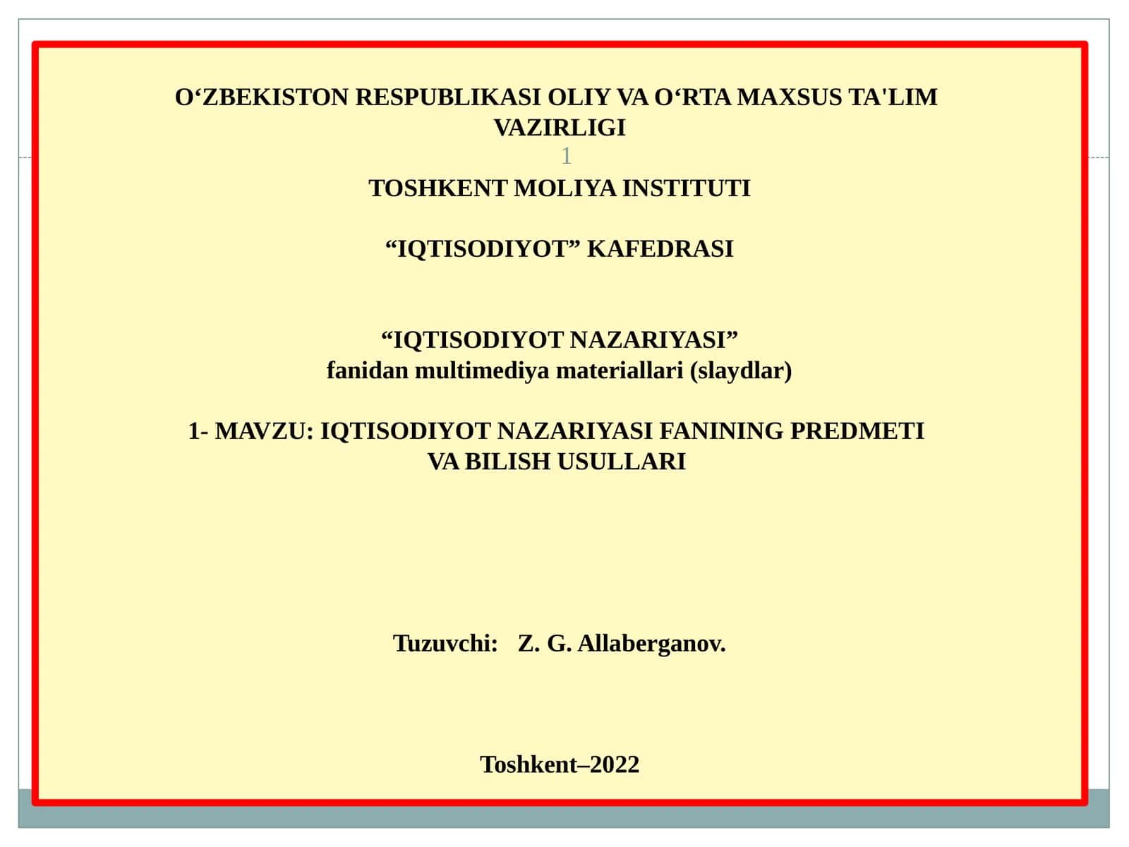 IQTISODIYOT NAZARIYASI fanidanmultimediyamateriallari(slaydlar) 1