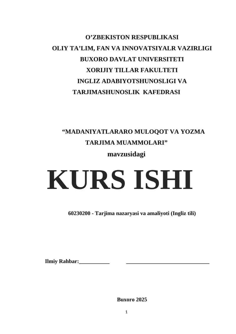 MADANIYATLARARO MULOQOT VA YOZMA TARJIMA MUAMMOLARI 1