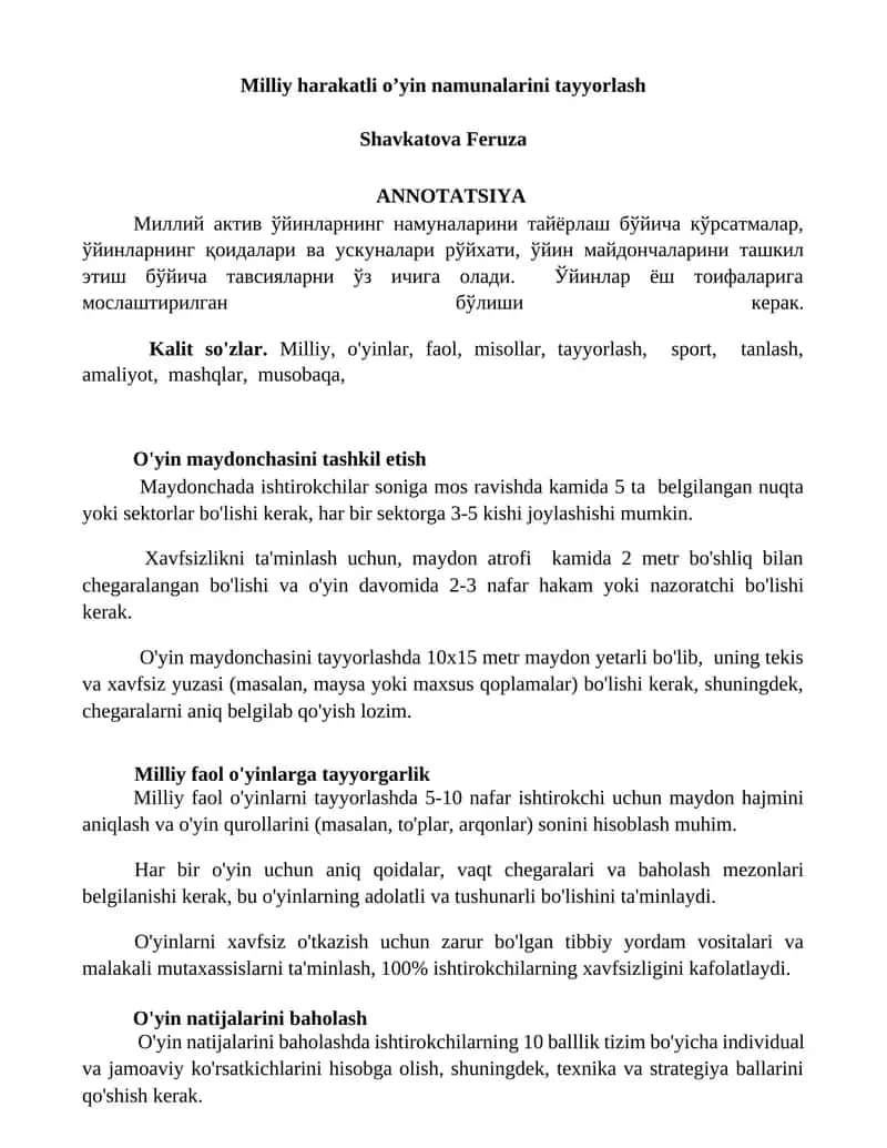 O'yin maydonchasini tashkil etish 1