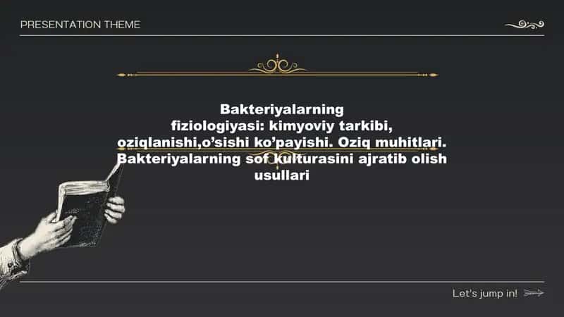 Bakteriyalarningfiziologiyasi kimyoviy tarkibi, oziqlanishi,o’sishi ko’payishi. Oziq muhitlari. Bakteriyalarning sof kulturasini ajratib olish usullari 1