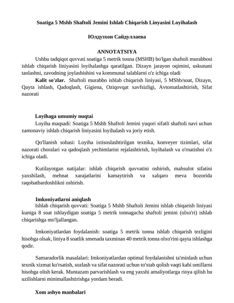 Soatiga 5 Mshb Shaftoli Jemini Ishlab Chiqarish Linyasini Loyihalash 1