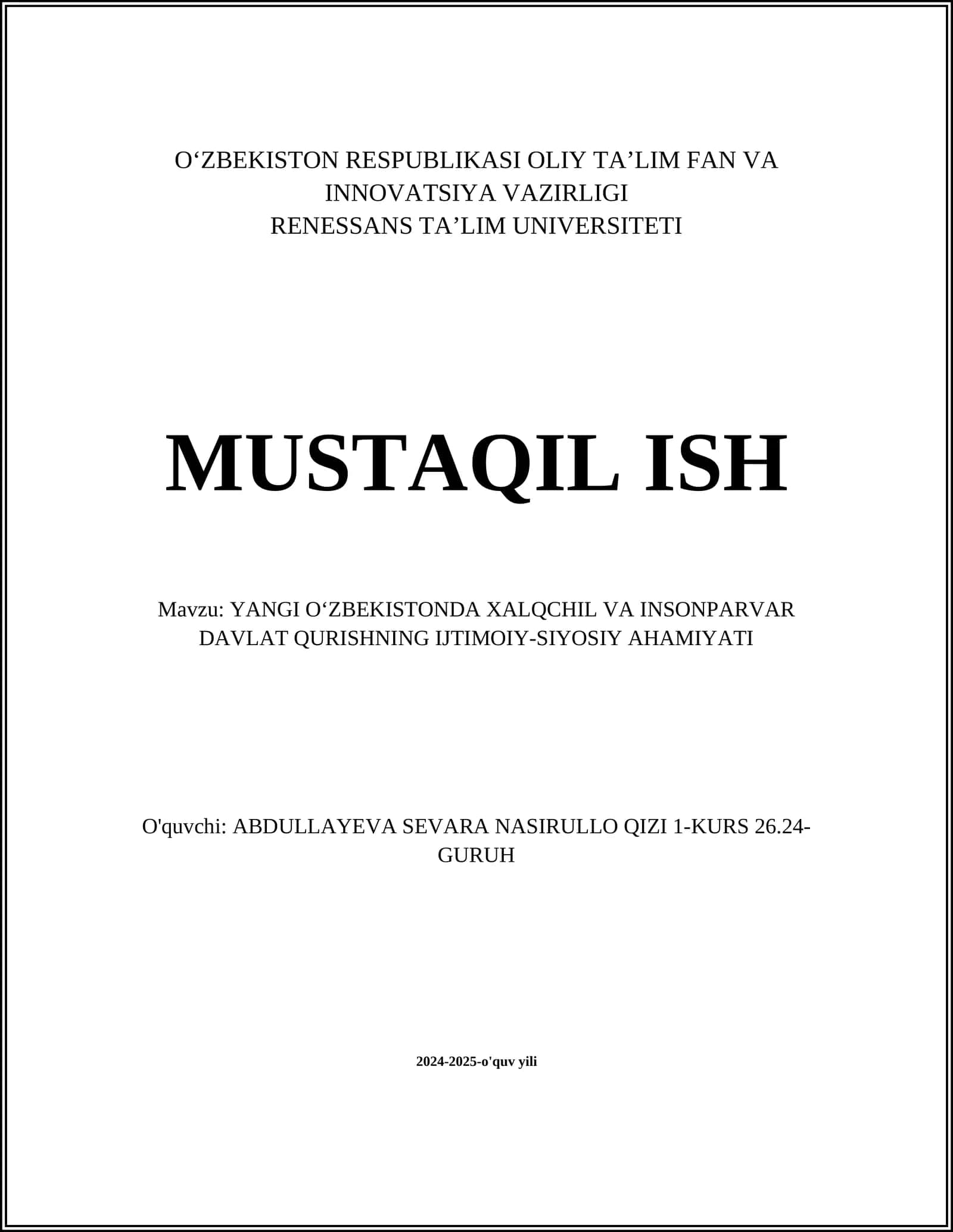 YANGI O'ZBEKISTONDA XALQCHIL VA INSONPARVAR DAVLAT QURISHNING IJTIMOIY-SIYOSIY AHAMIYATI 1