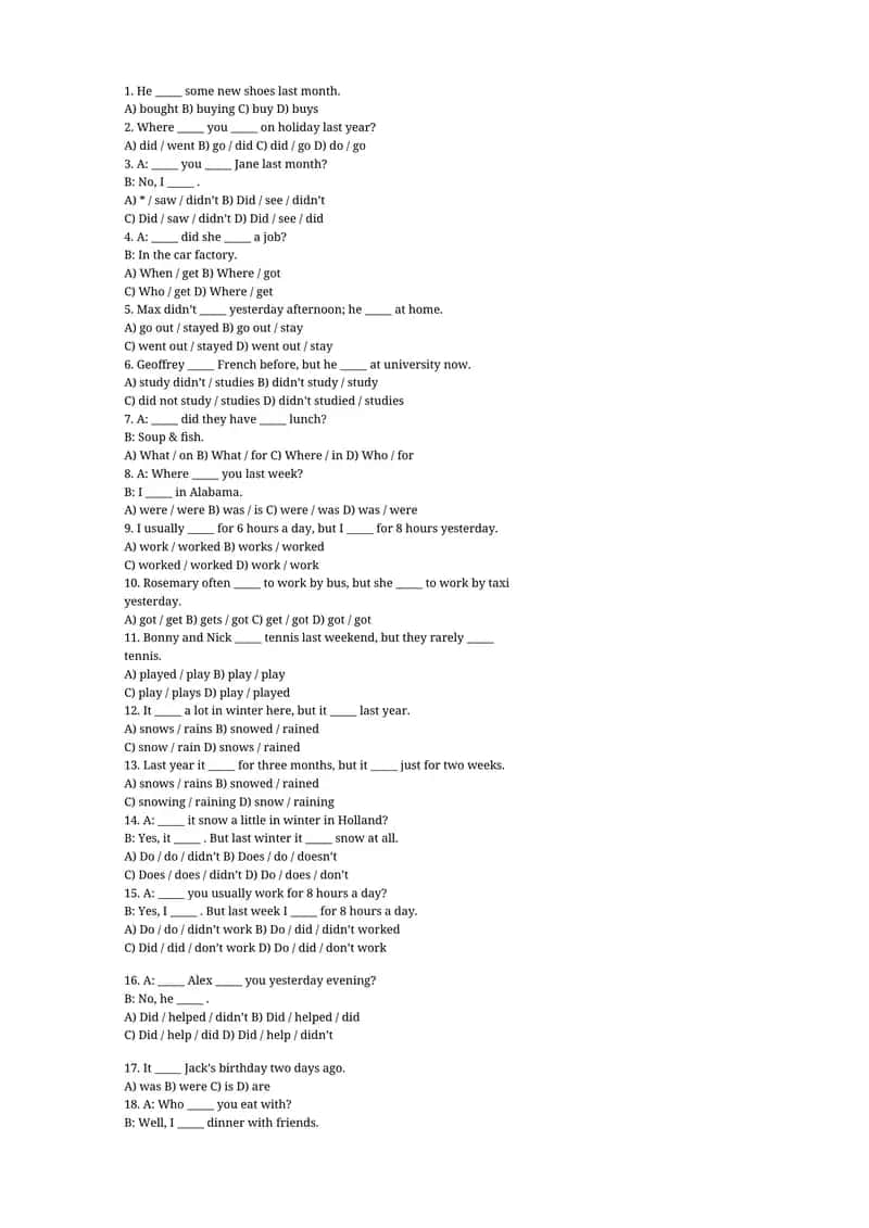 English Verb Tense Exercise 1