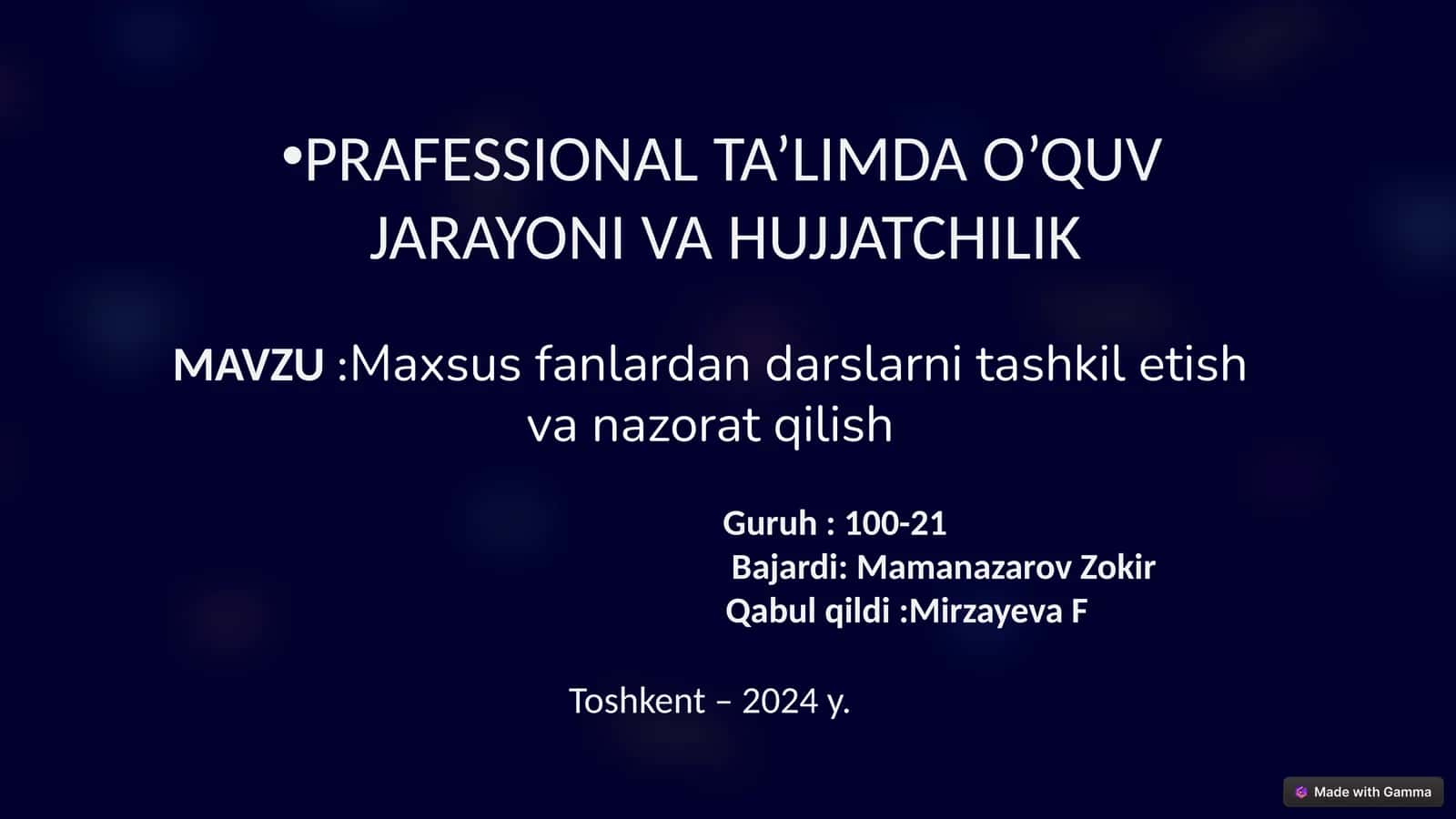 Maxsus fanlardan darslarni tashkil etish va nazorat qilish 1