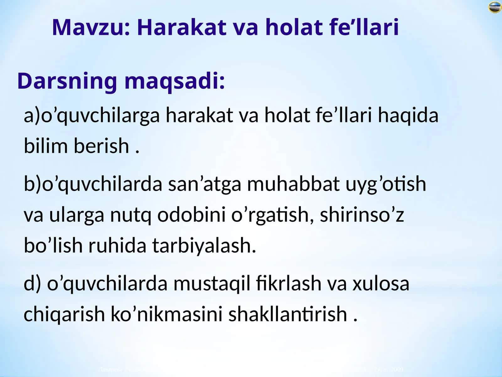 6-sinf Ona tili fanidan Harakat va holat fe'llari dars ishlanmasi 1