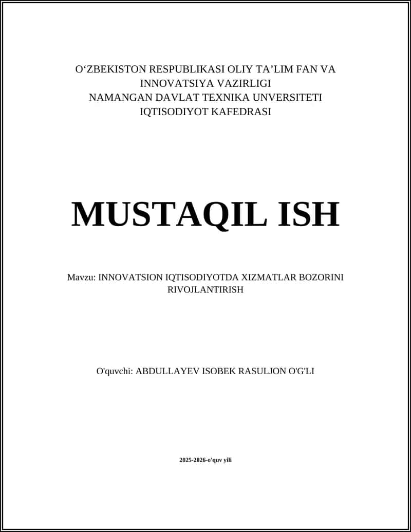 INNOVATSION IQTISODIYOTDA XIZMATLAR BOZORINI RIVOJLANTIRISH 1