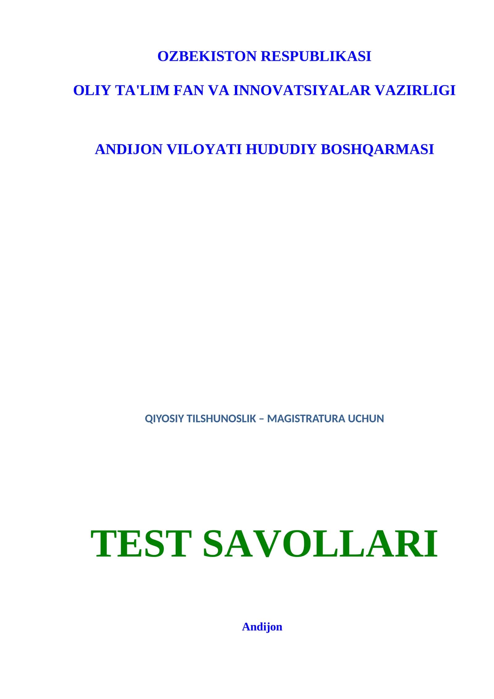 Qiyosiy tilshunoslik fanidan testlar 1