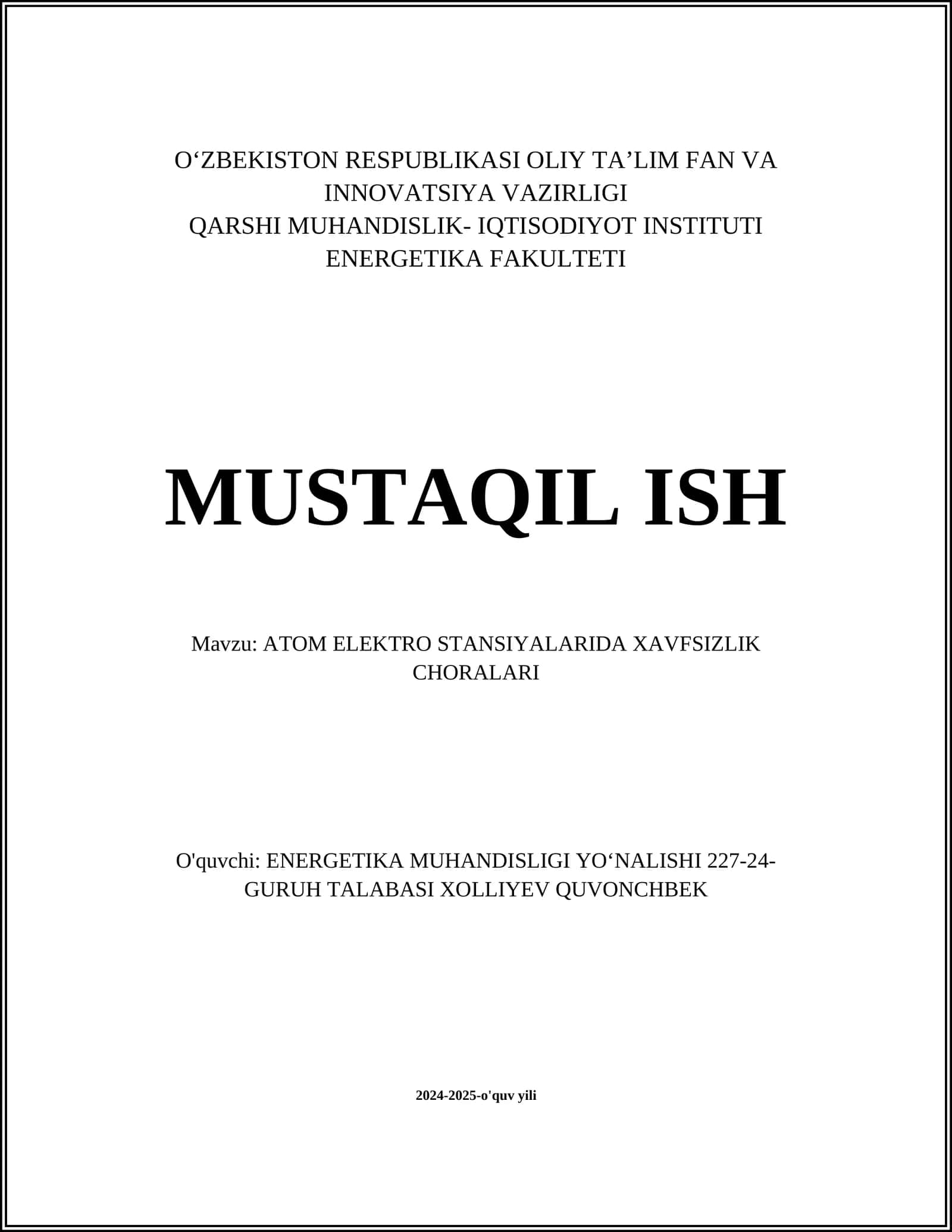 ATOM ELEKTRO STANSIYALARIDA XAVFSIZLIK CHORALARI 1