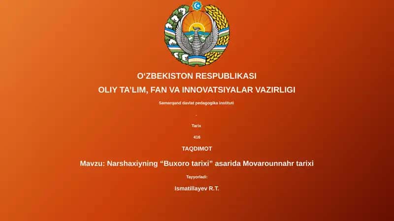 Narshaxiyning “Buxoro tarixi” asarida Movarounnahr tarixi 1