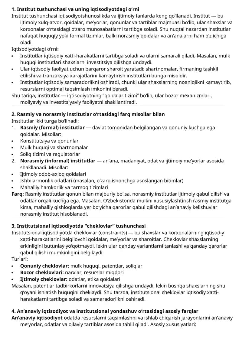 Institut tushunchasi va uning iqtisodiyotdagi o‘rni 1