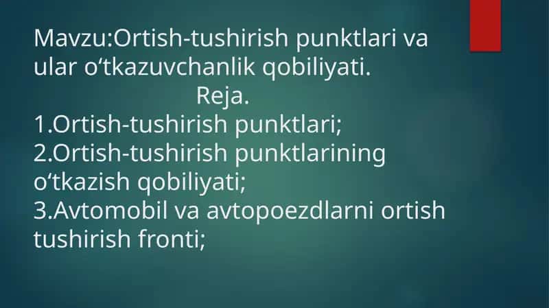 Ortish-tushirish punktlari va ular o‘tkazuvchanlik qobiliyati 1