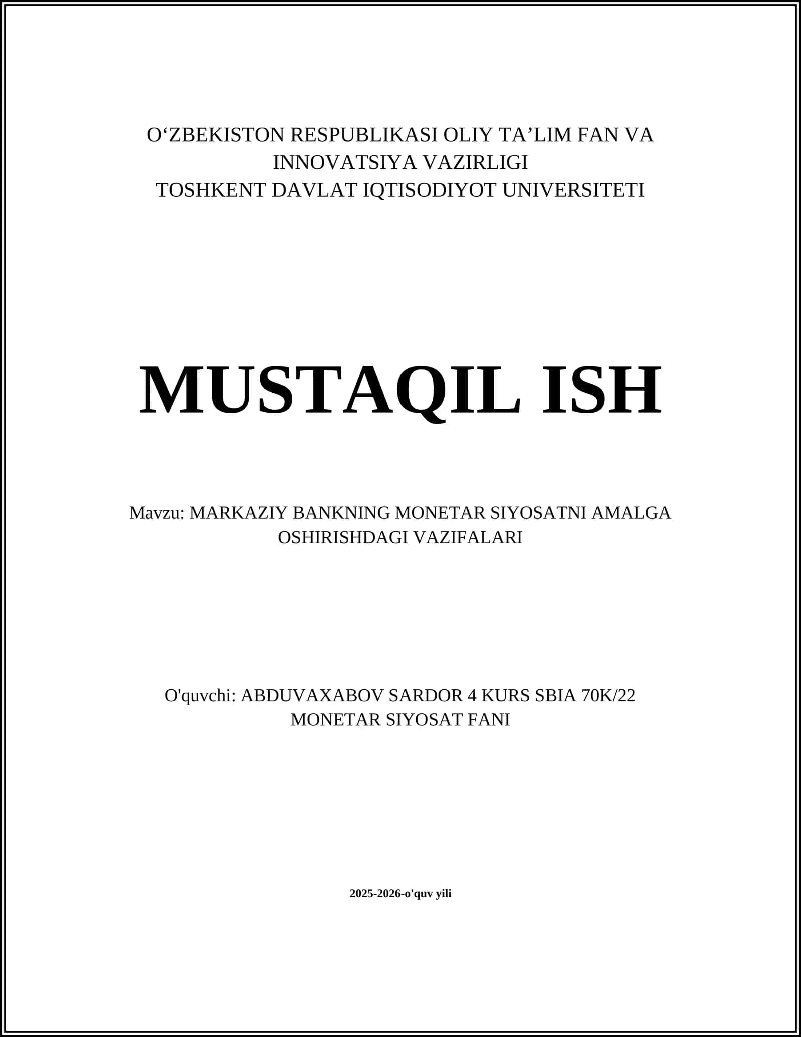 MARKAZIY BANKNING MONETAR SIYOSATNI AMALGA OSHIRISHDAGI VAZIFALARI 1