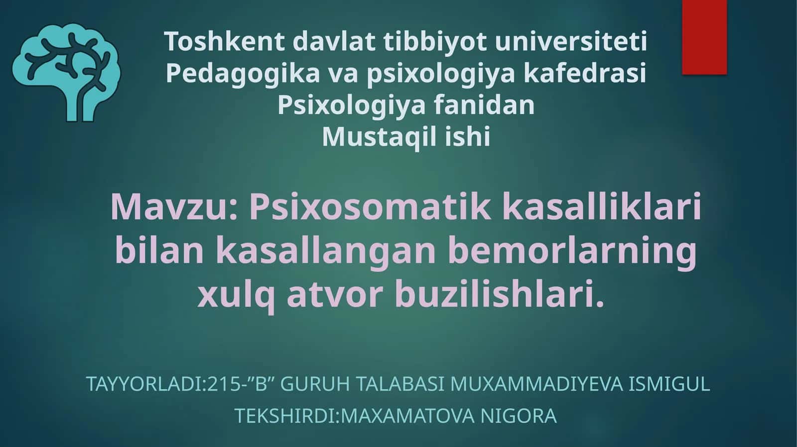 Psixosomatik kasalliklar bilan kasallangan bemorlarning xulqatvor buzilishlari 1