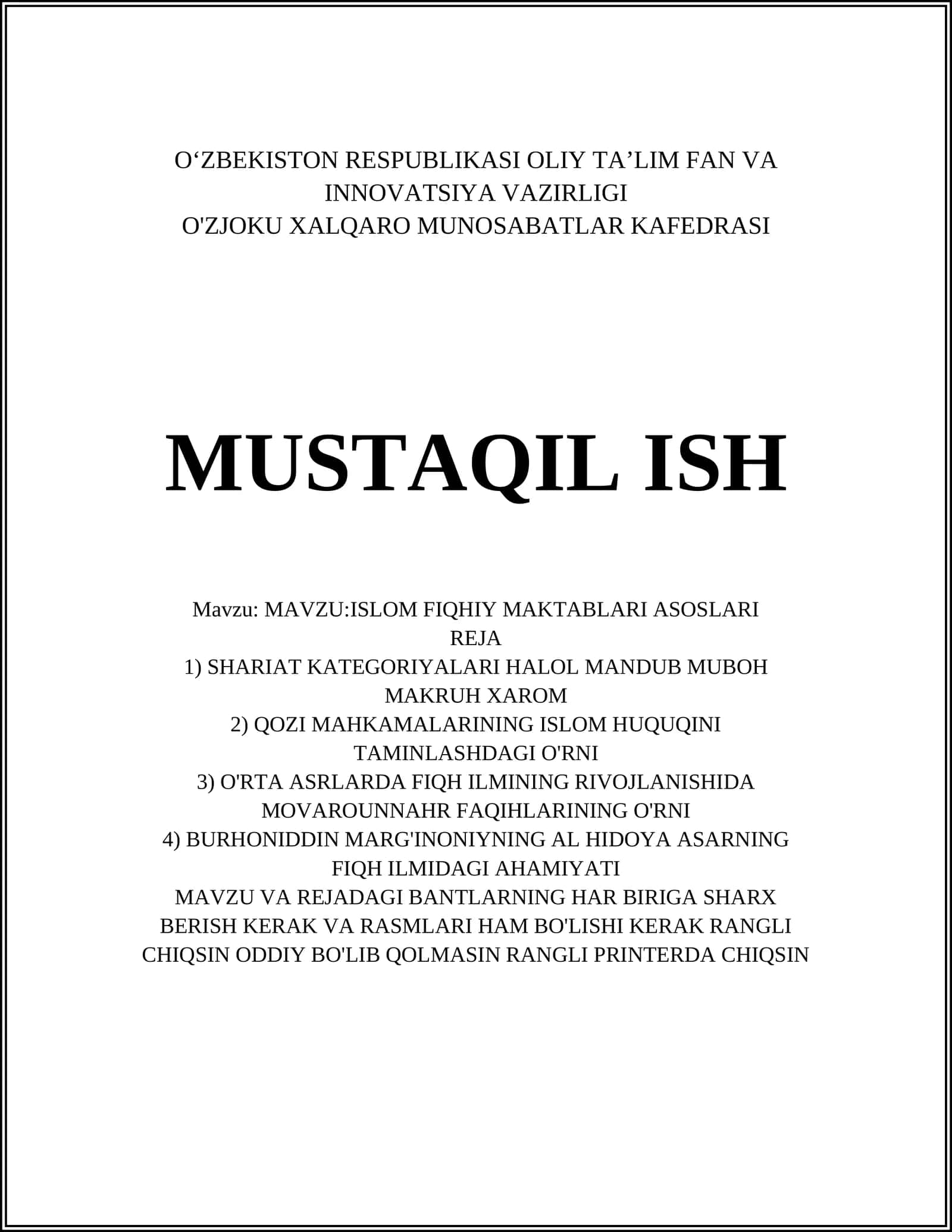 MAVZU:ISLOM FIQHIY MAKTABLARI ASOSLARI 1