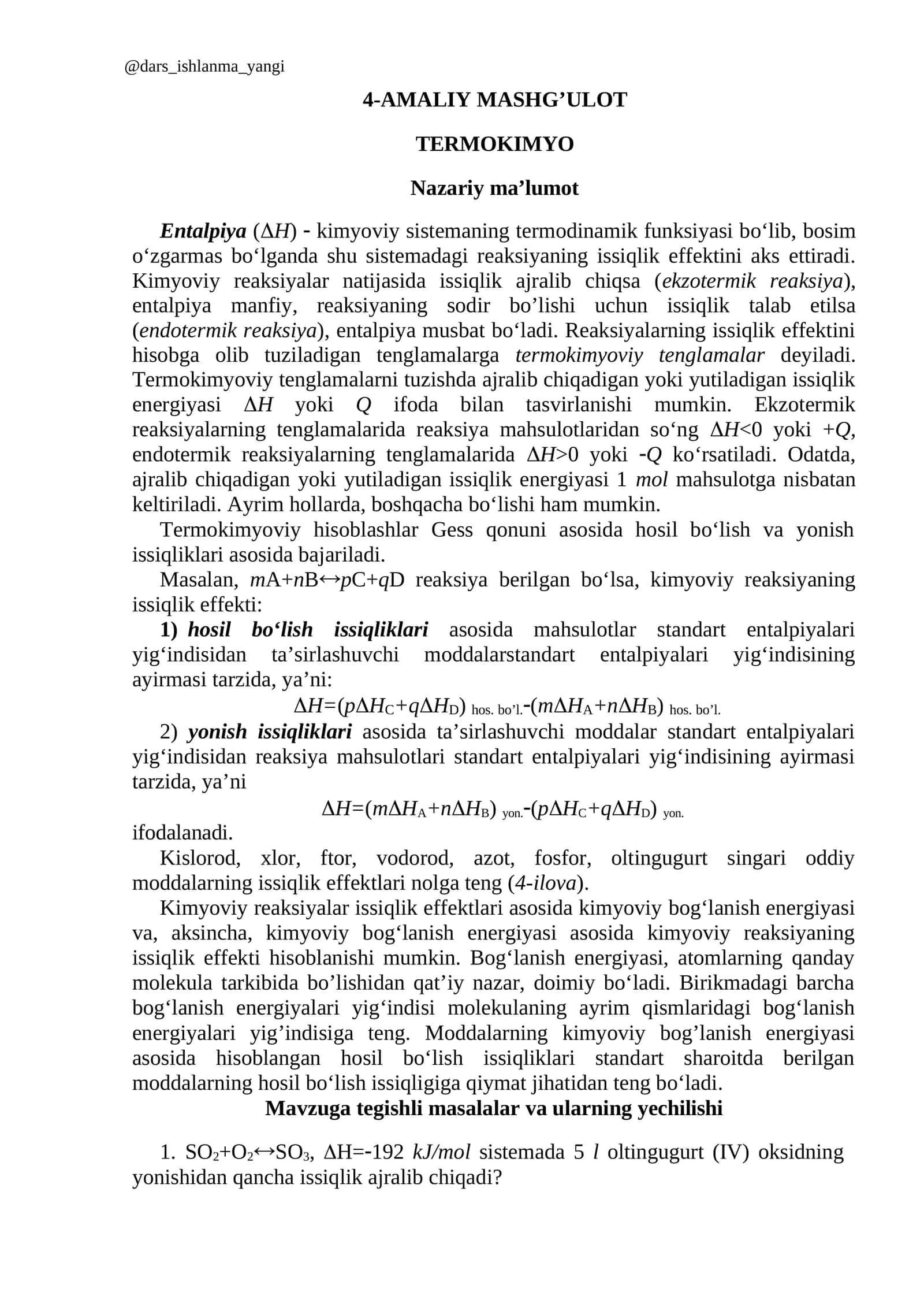 AMALIY MASHG’ULOT TERMOKIMYO 1