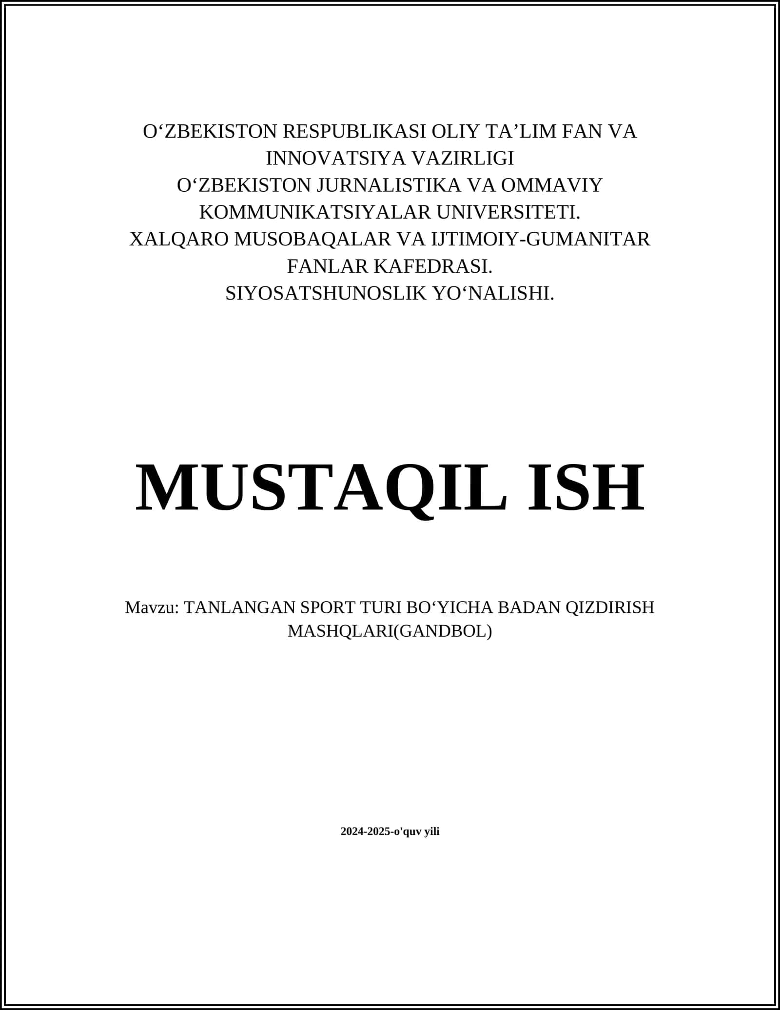 TANLANGAN SPORT TURI BOʻYICHA BADAN QIZDIRISH MASHQLARI(GANDBOL) 1