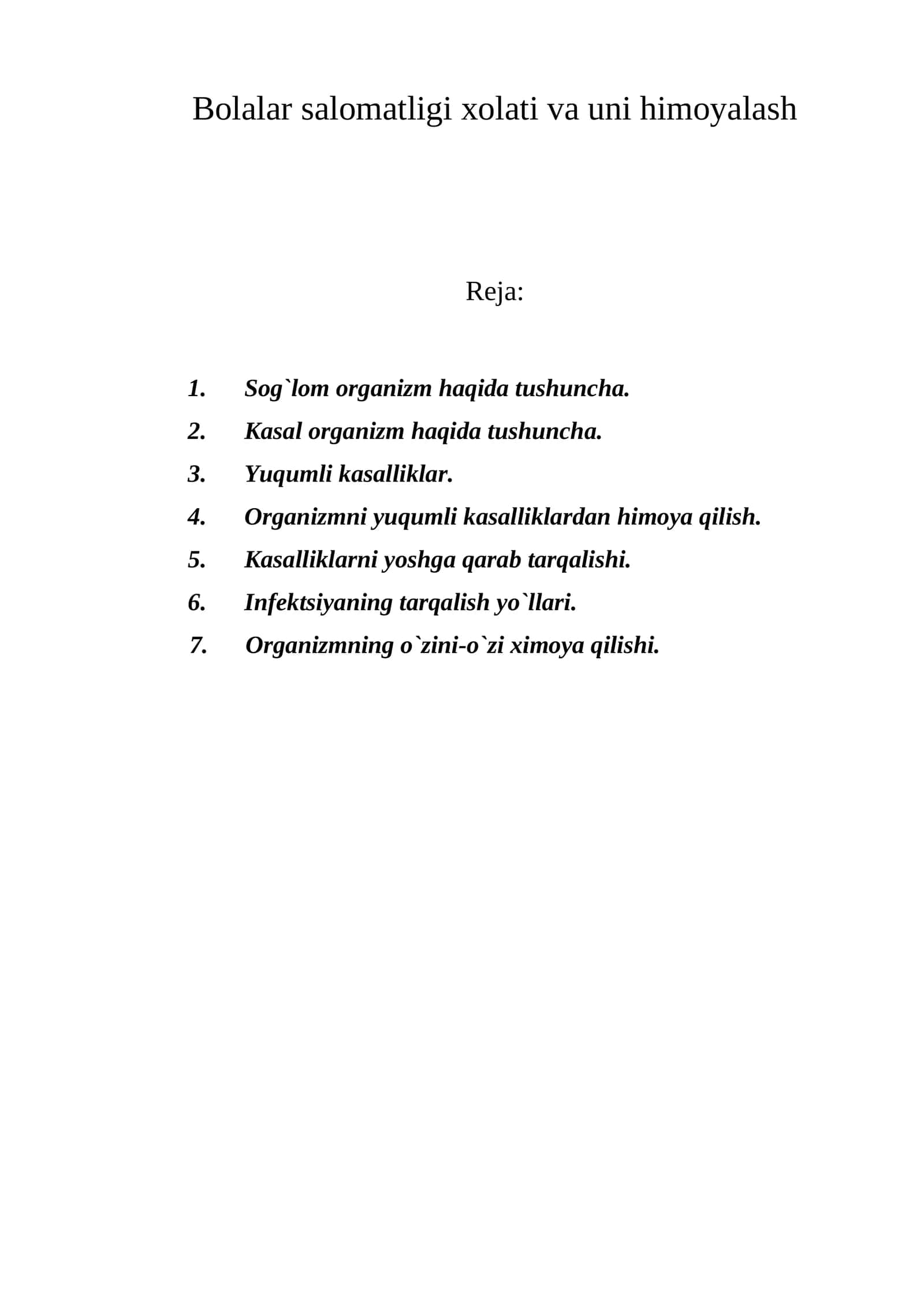 Bolalar salomatligi xolati va uni himoyalash 1