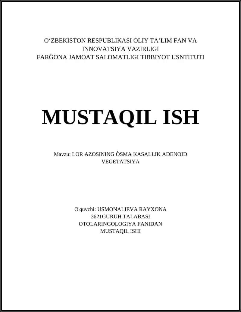 LOR AZOSINING ÒSMA KASALLIK ADENOID VEGETATSIYA 1
