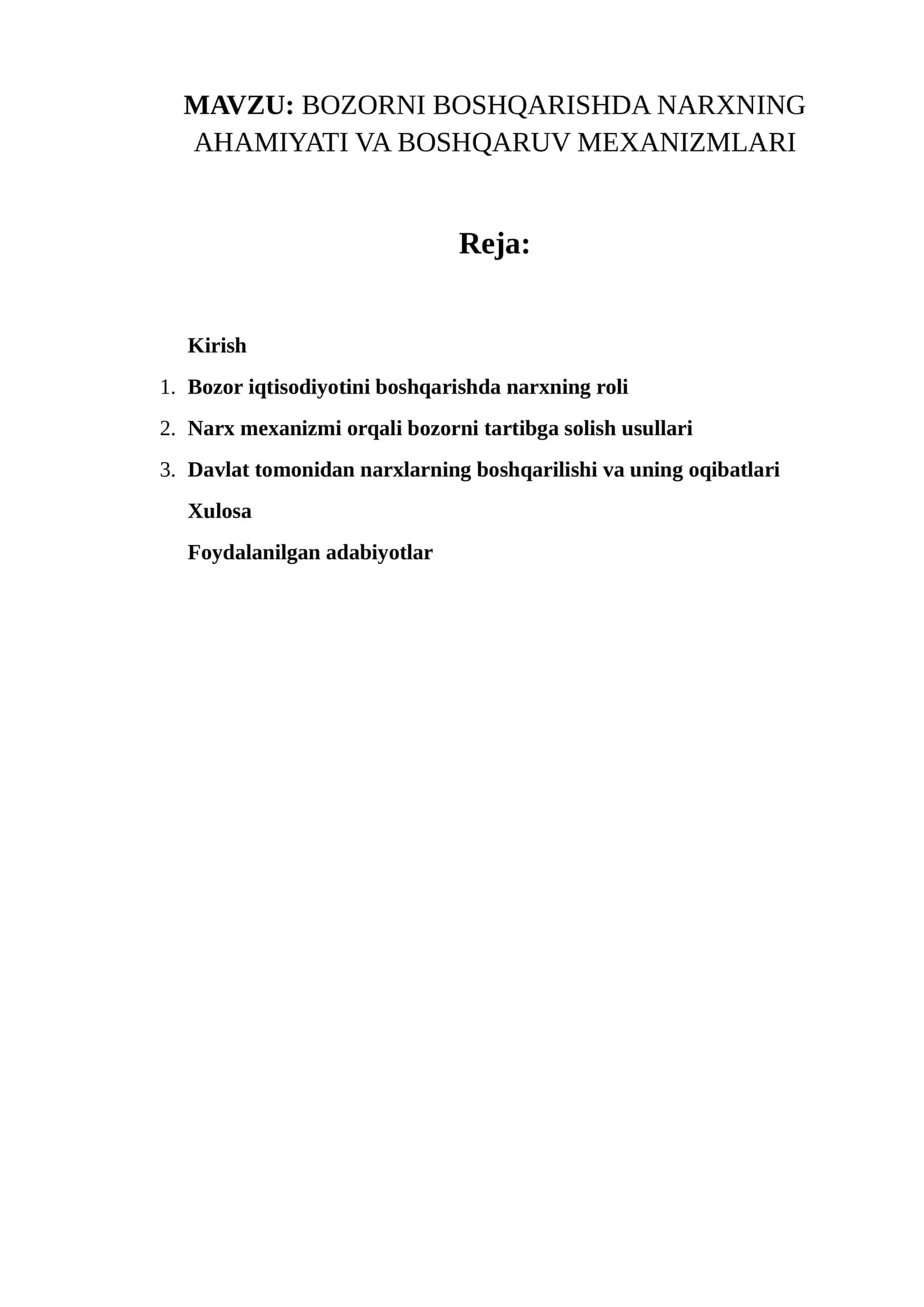 BOZORNI BOSHQARISHDA NARXNING AHAMIYATI VA BOSHQARUV MEXANIZMLARI 1