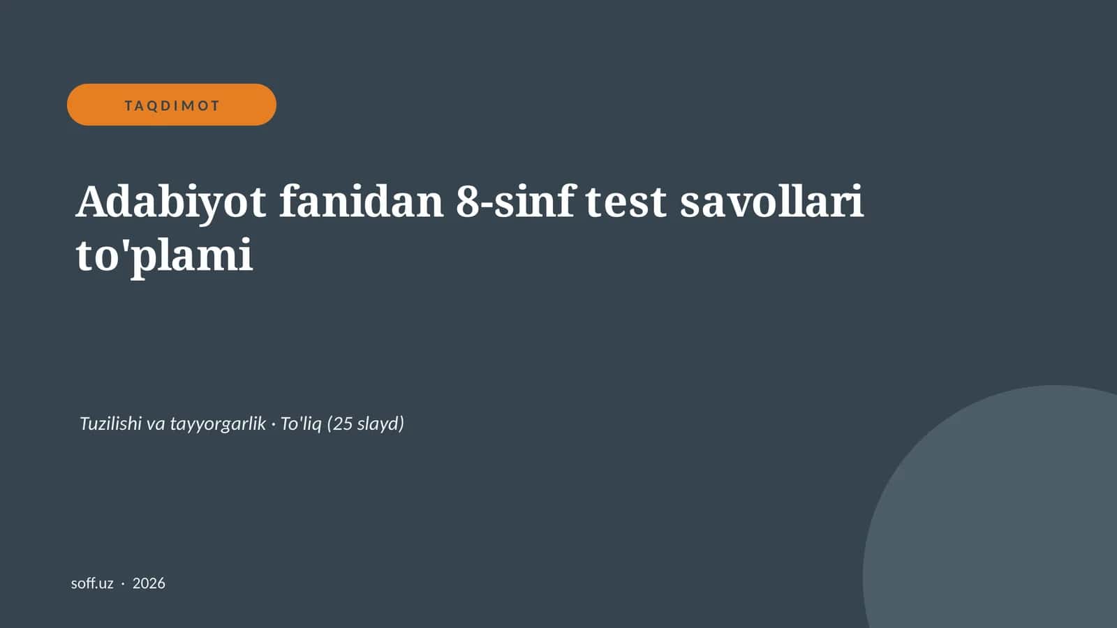 Adabiyot fanidan 8-sinf test savollari to'plami 1