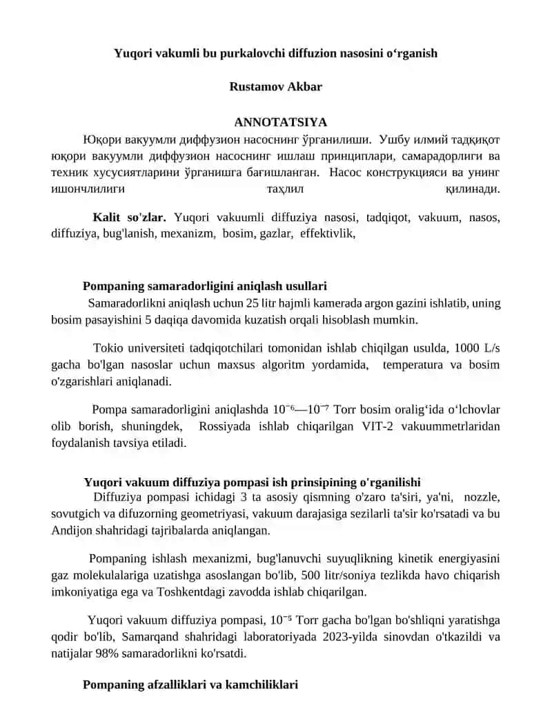 Yuqori vakumli diffuziya nasosi