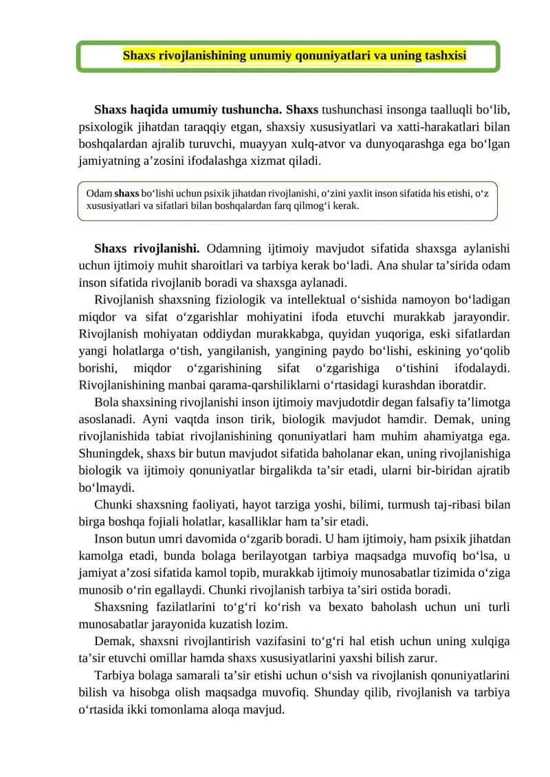 Shaxs rivojlanishining unumiy qonuniyatlari 1