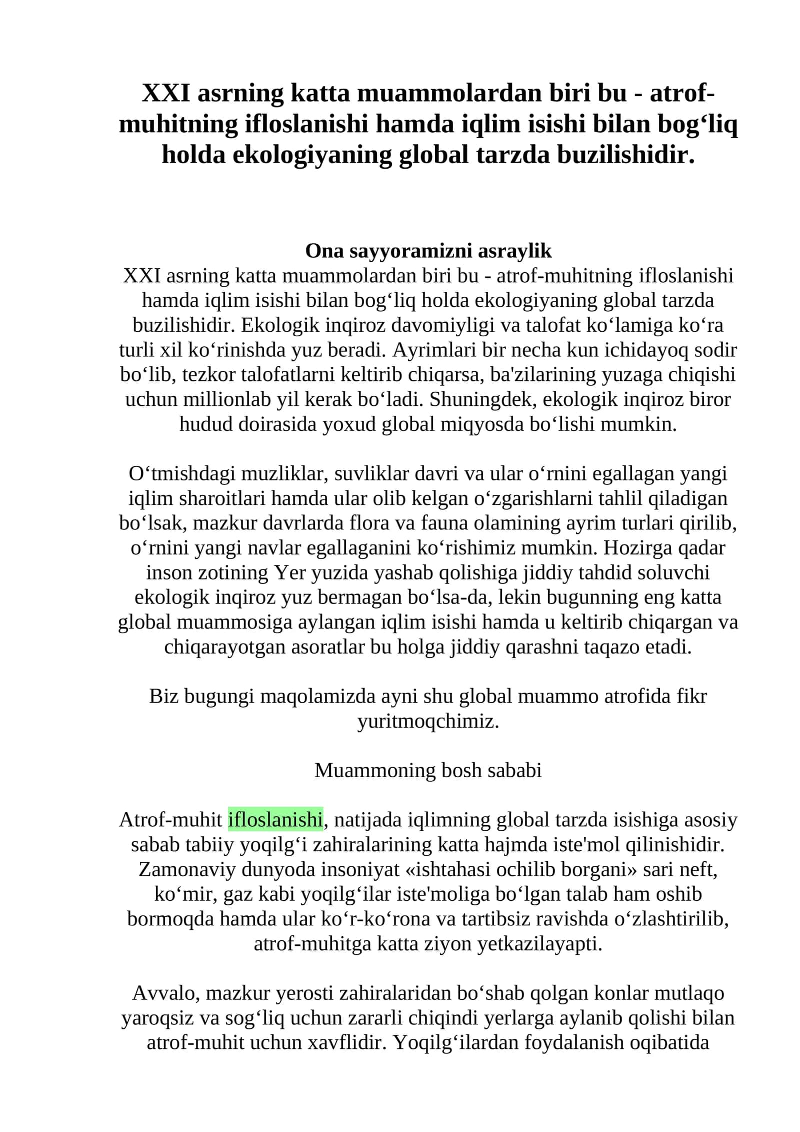 Ekologik Inqirozning Oqibatlari 1