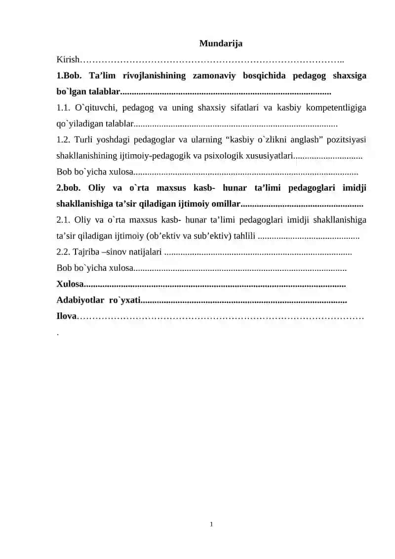 OLIY VA O`RTA MAXSUS KASB- HUNAR TA’LIMI PEDAGOGLARI IMIDJI SHAKLLANISHINING IJTIMOIY - PEDAGOGIK VA PSIXOLOGIK XUSUSIYATLARI