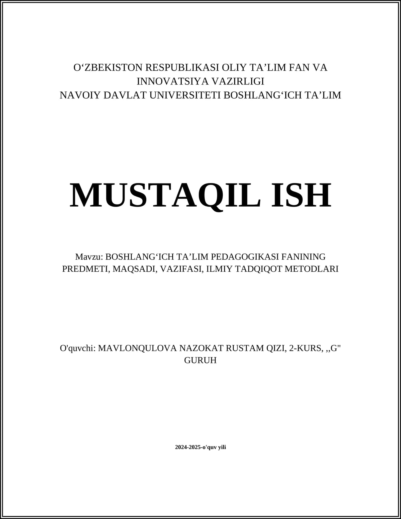 Boshlang'ich Ta'lim Pedagogikasi 1