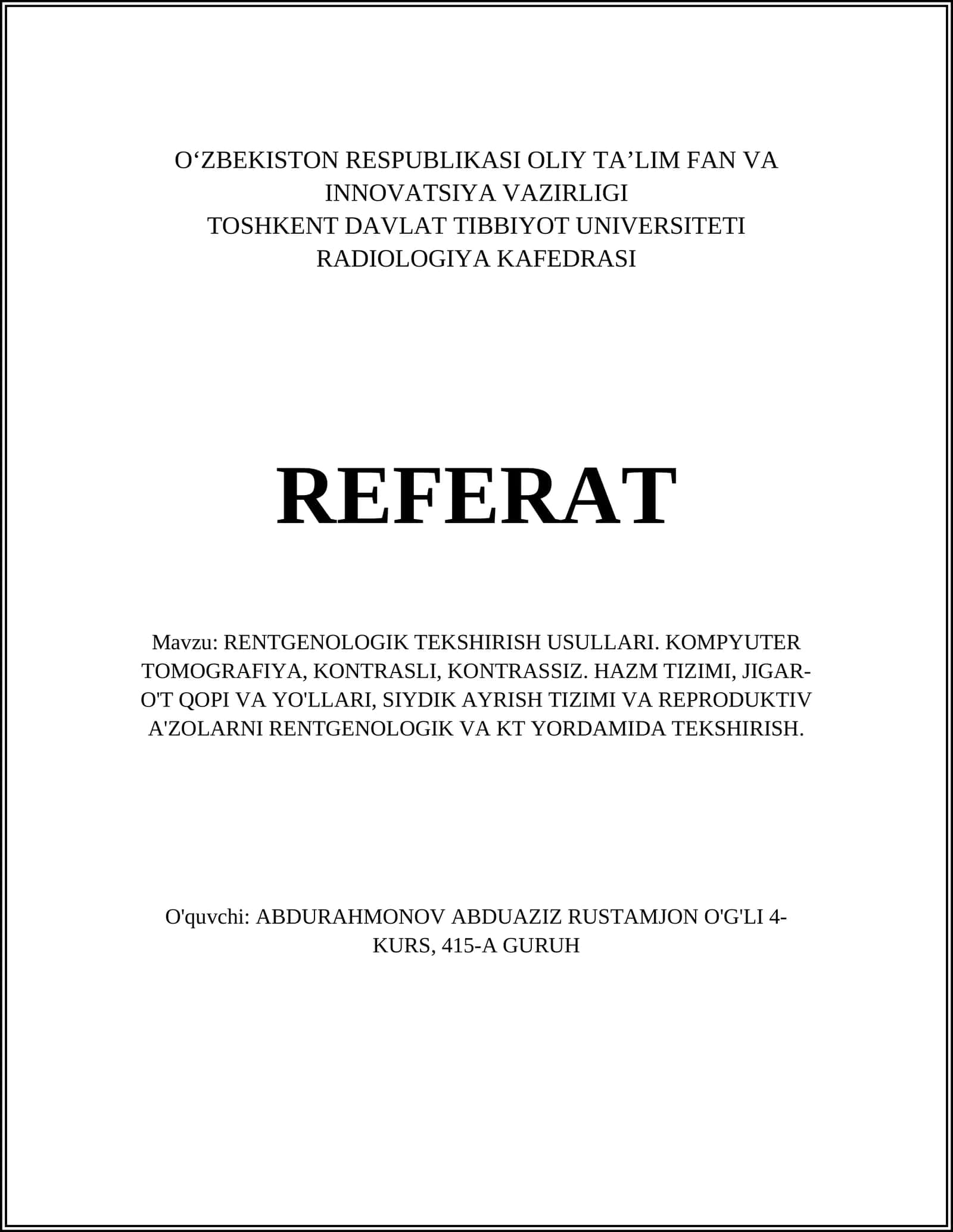 RENTGENOLOGIK TEKSHIRISH USULLARI 1