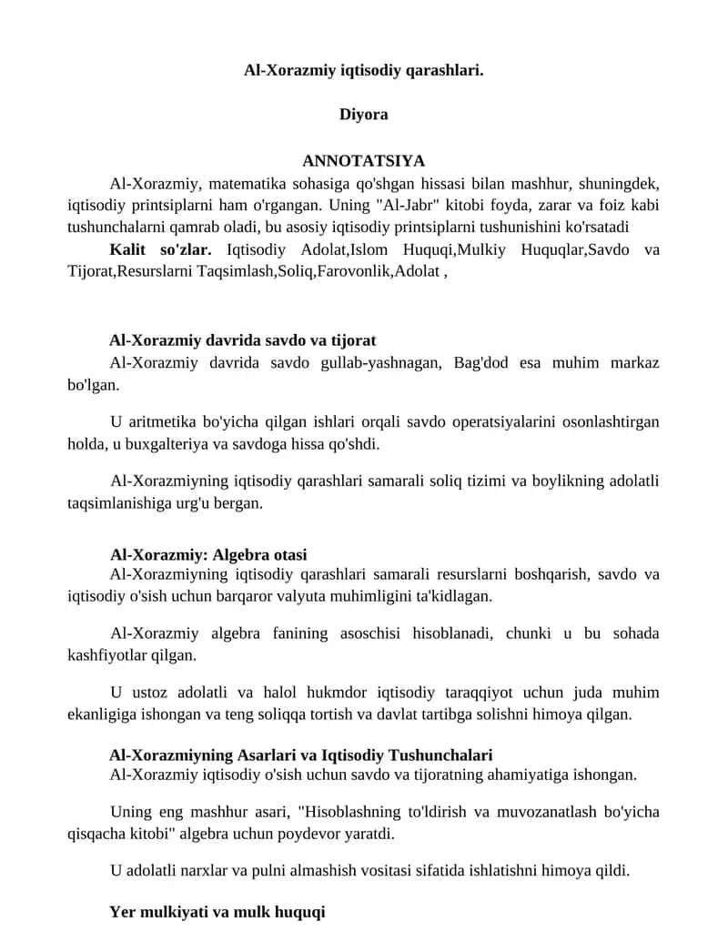 Al-Xorazmiy iqtisodiy qarashlari 1