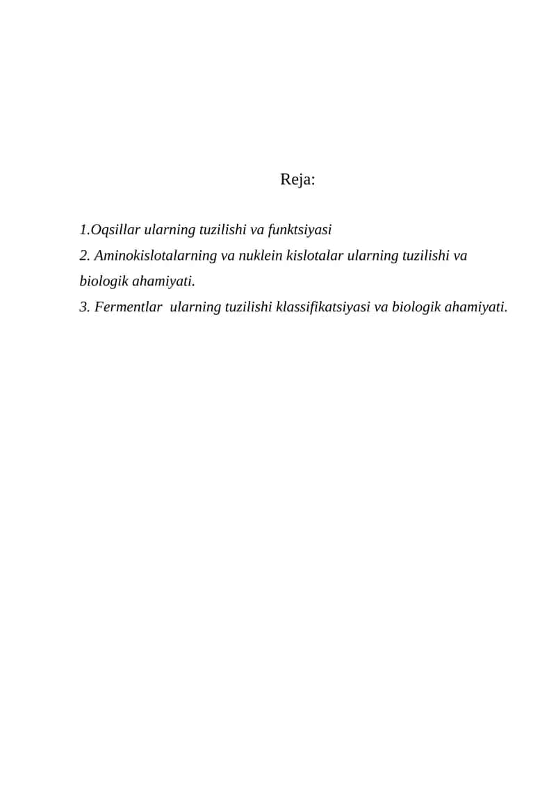 Oqsillar tuzilishi va funktsiyasi 1