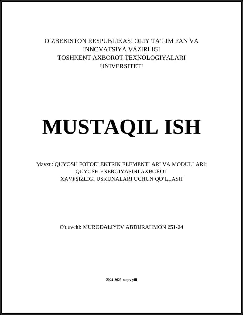 QUYOSH FOTOELEKTRIK ELEMENTLARI VA MODULLARI 1