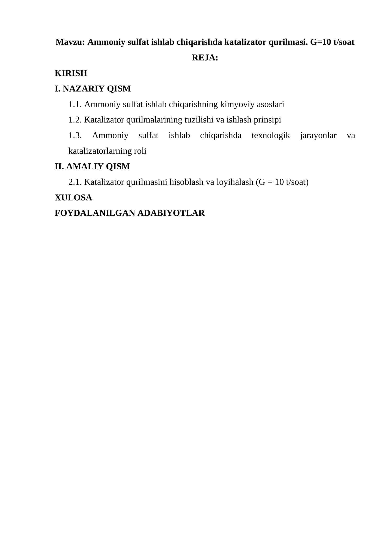 Ammoniy sulfat ishlab chiqarishda katalizator qurilmasi. G=10 t/soat 1