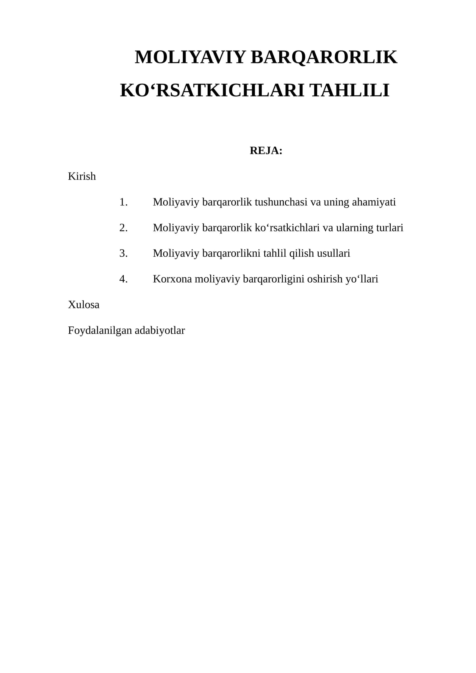 MOLIYAVIY BARQARORLIK KO‘RSATKICHLARI TAHLILI 1