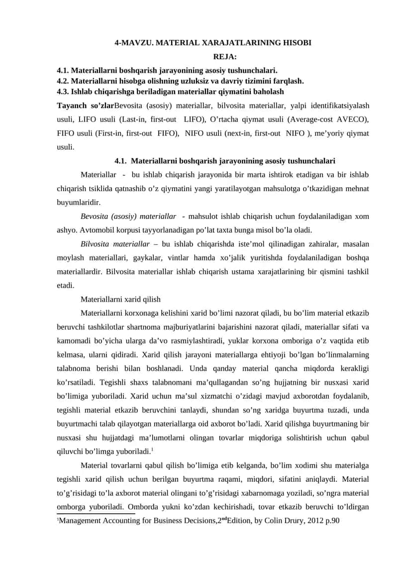 MATERIAL XARAJATLARINING HISOBI 1