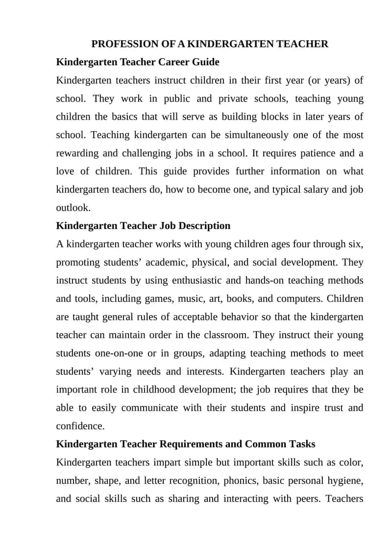 Kindergarten Teacher Career Guide 1