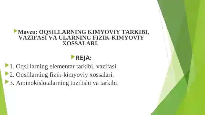 Oqsillarning Kimyoviy Tarkibi