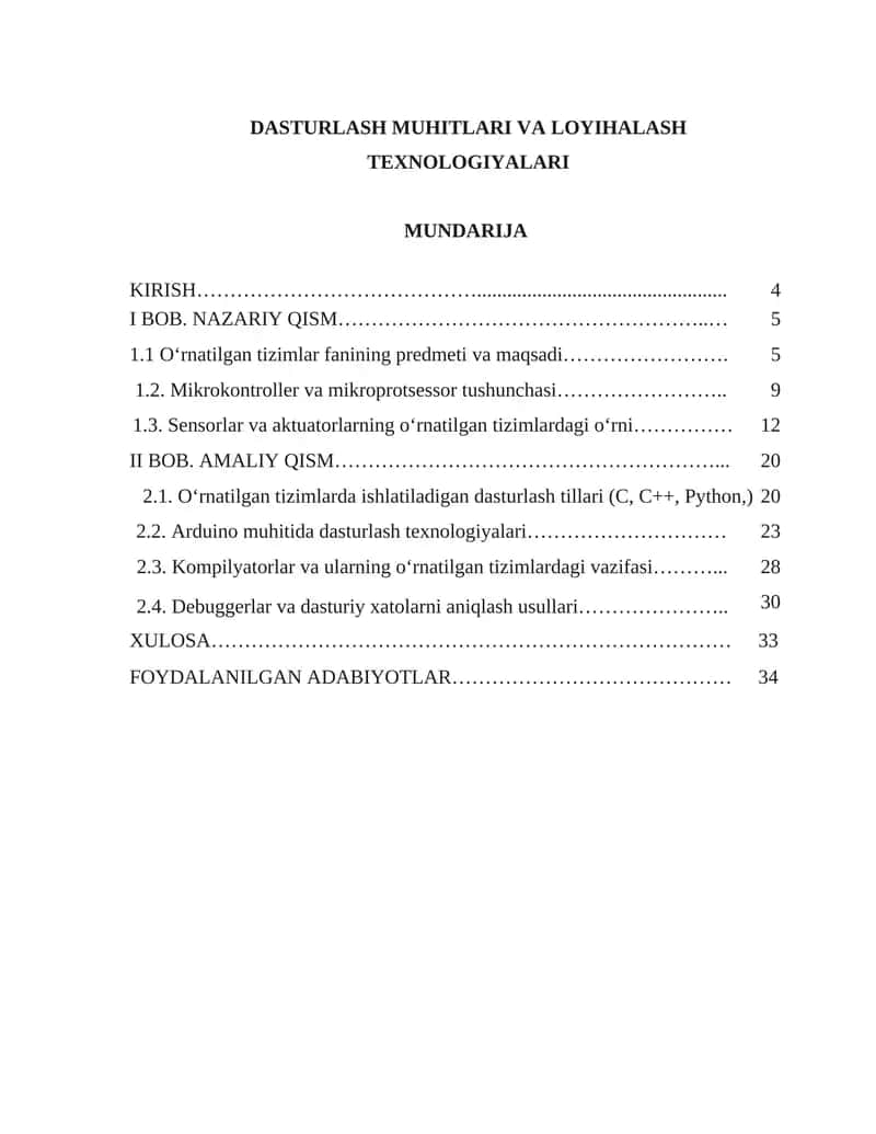 DASTURLASH MUHITLARI VA LOYIHALASH TEXNOLOGIYALARI 1