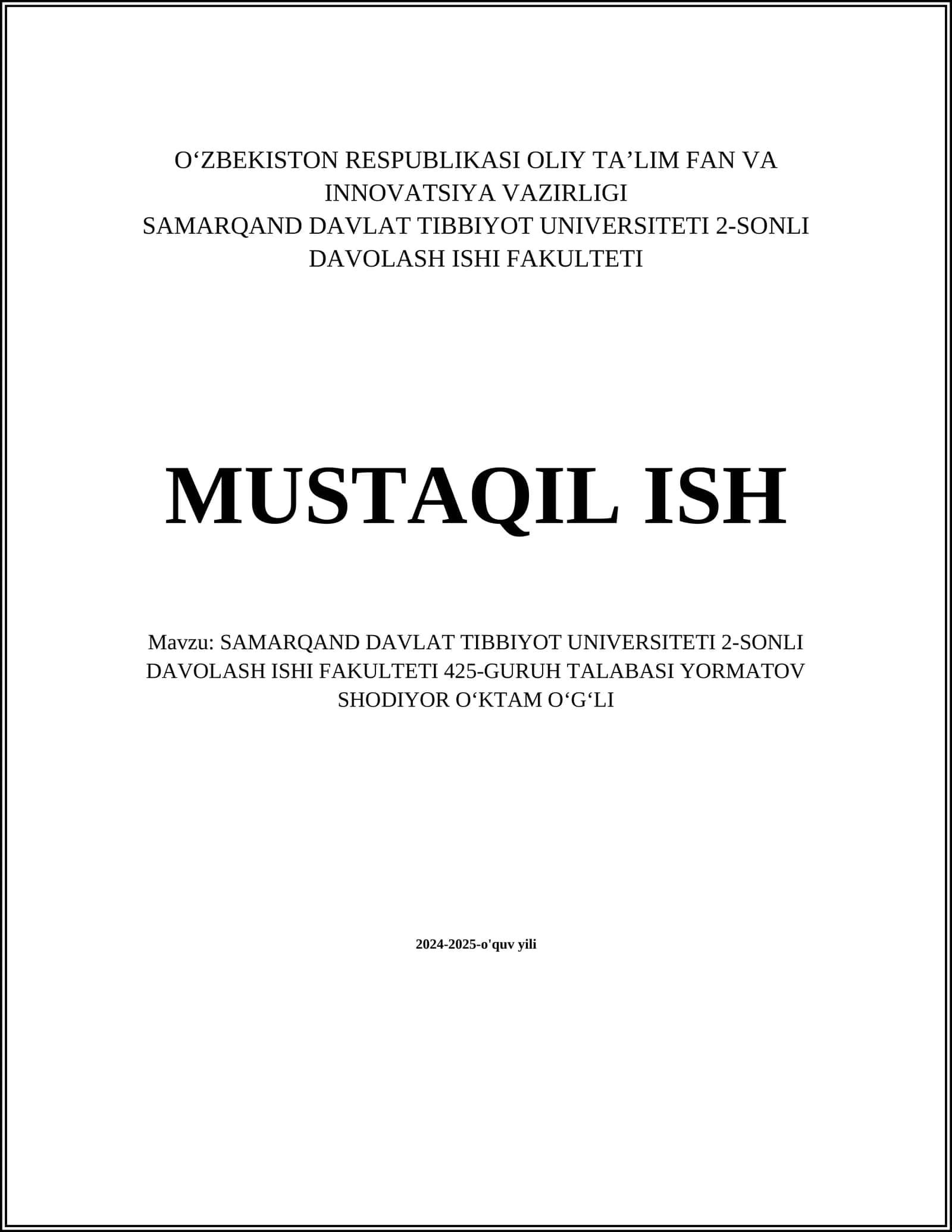 SAMARQAND DAVLAT TIBBIYOT UNIVERSITETI 2-SONLI DAVOLASH ISHI FAKULTETI 1
