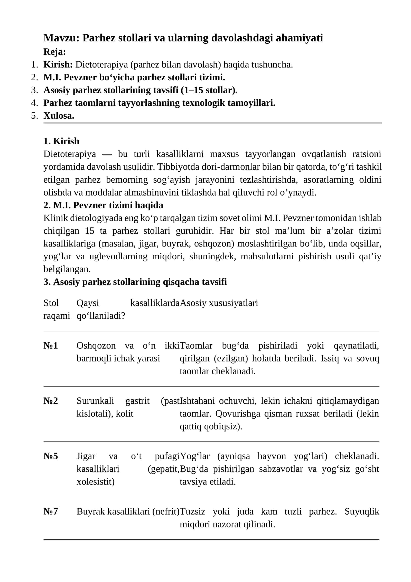 Parhez stollari va ularning davolashdagi ahamiyati 1