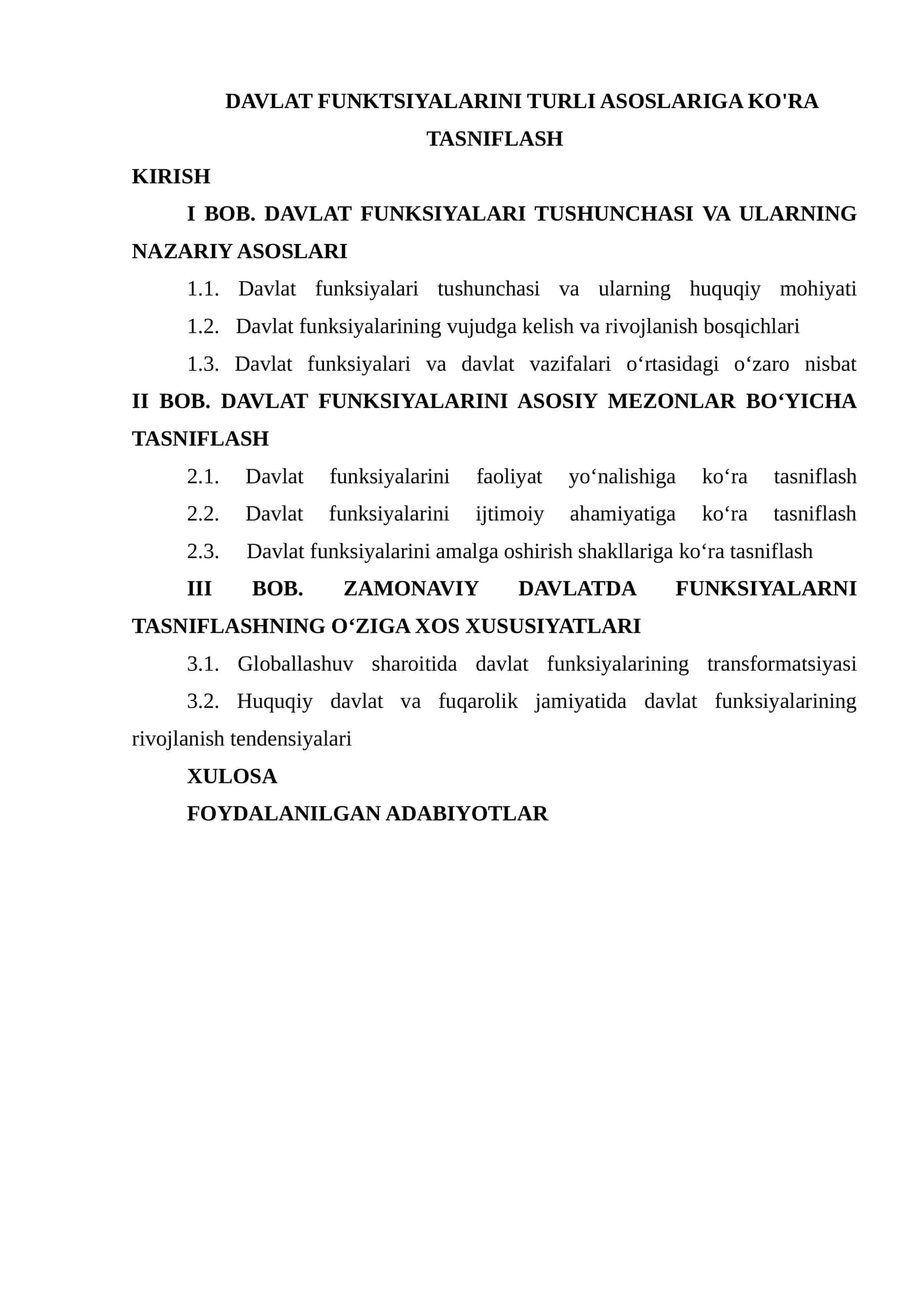 DAVLAT FUNKTSIYALARINI TURLI ASOSLARIGA KO'RA TASNIFLASH 1