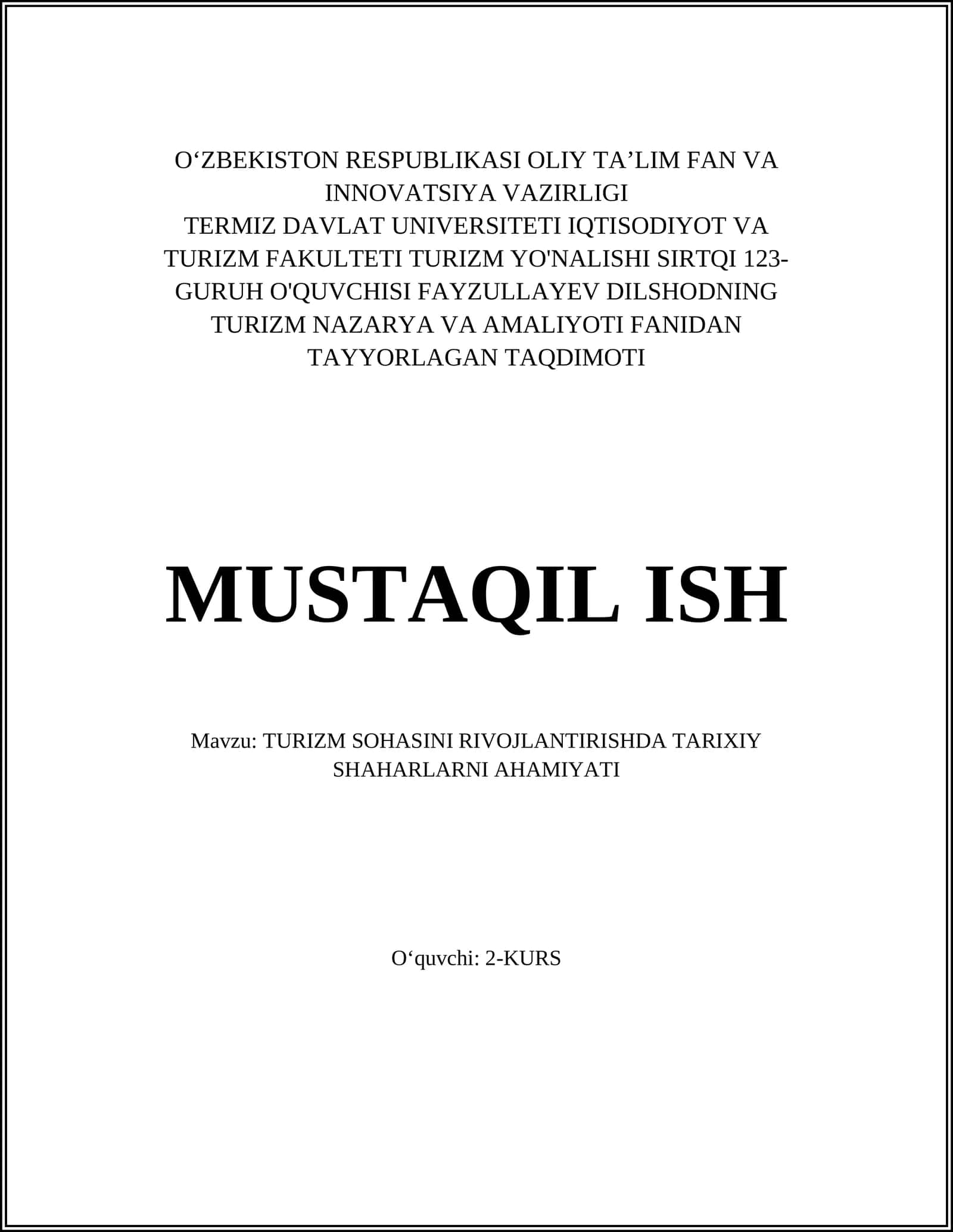 TURIZM SOHASINI RIVOJLANTIRISHDA TARIXIY SHAHARLARNI AHAMIYATI 1