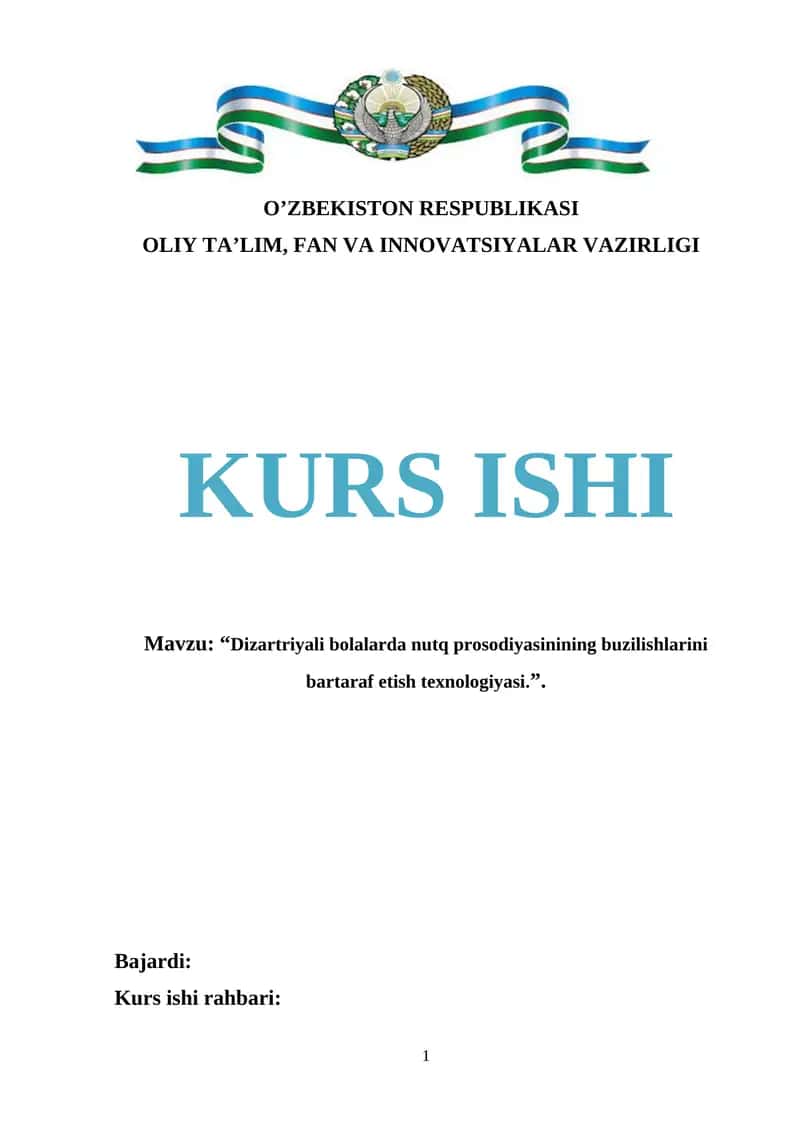 “Dizartriyali bolalarda nutq prosodiyasinining buzilishlarini bartaraf etish texnologiyasi.” 1