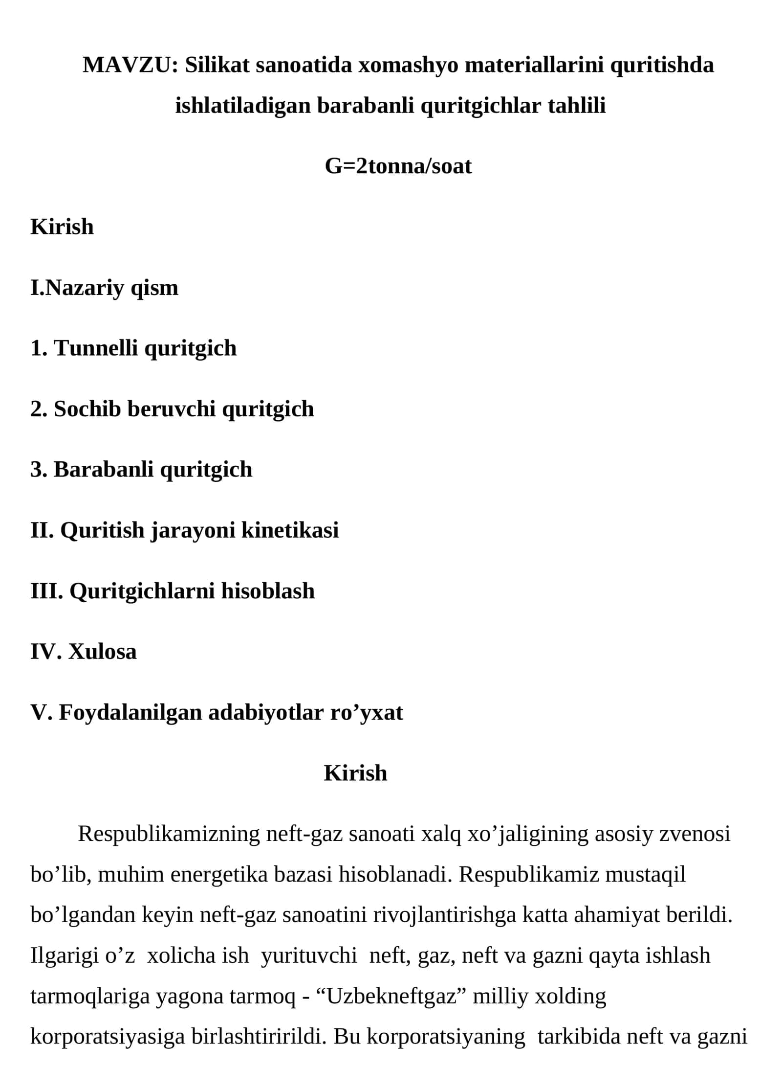 Silikat sanoatida xomashyo materiallarini quritishda ishlatiladigan barabanli quritgichlar tahlili 1
