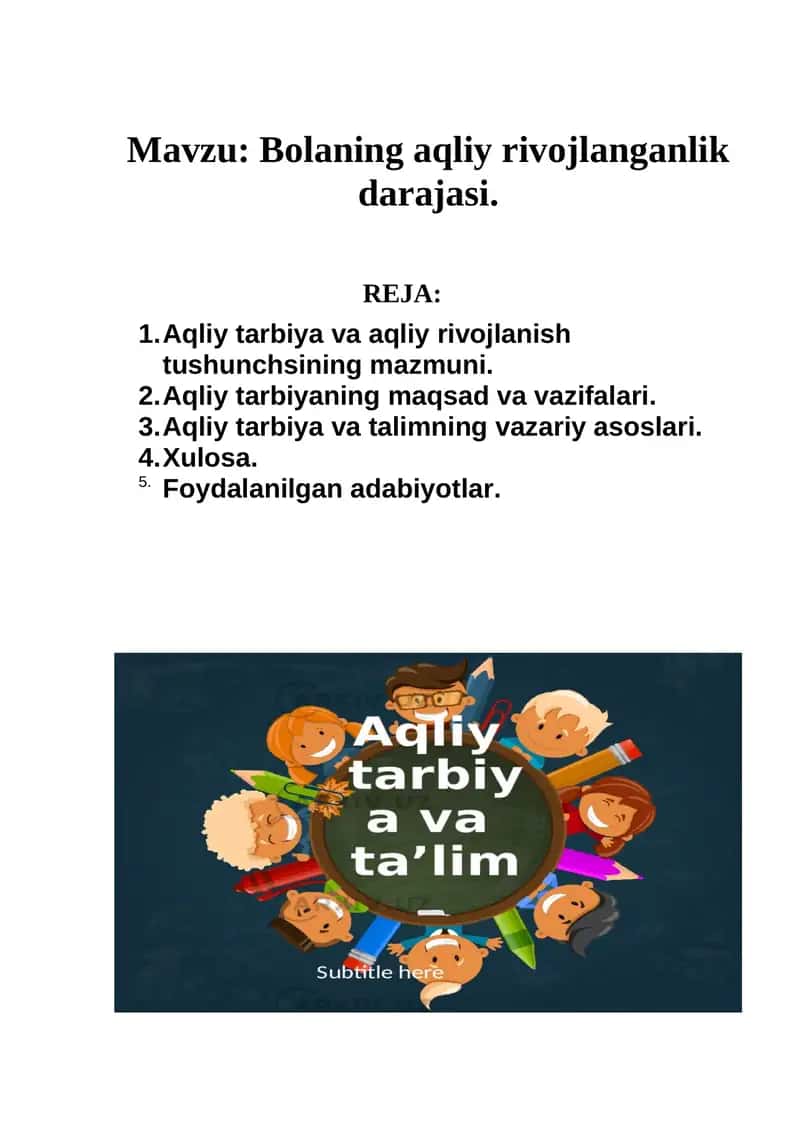 Bolaning aqliy rivojlanganlik darajasi 1