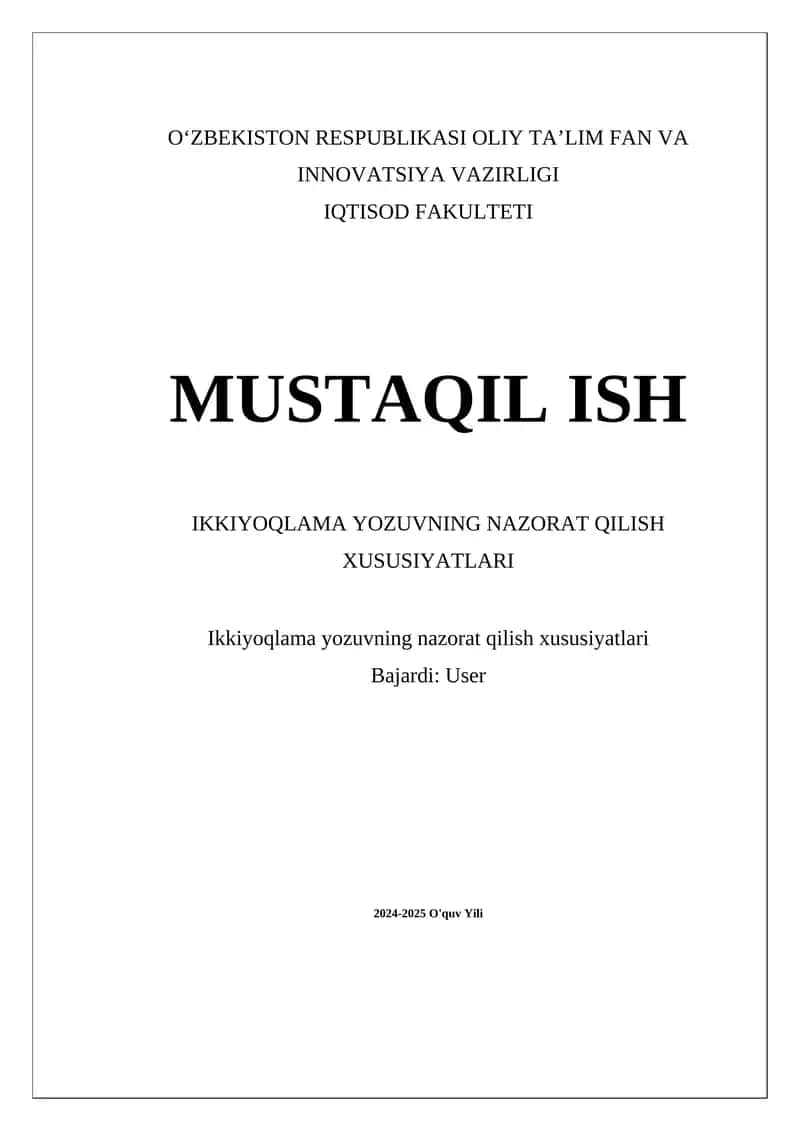 Ikkiyoqlama yozuvning nazorat qilish xususiyatlari 1